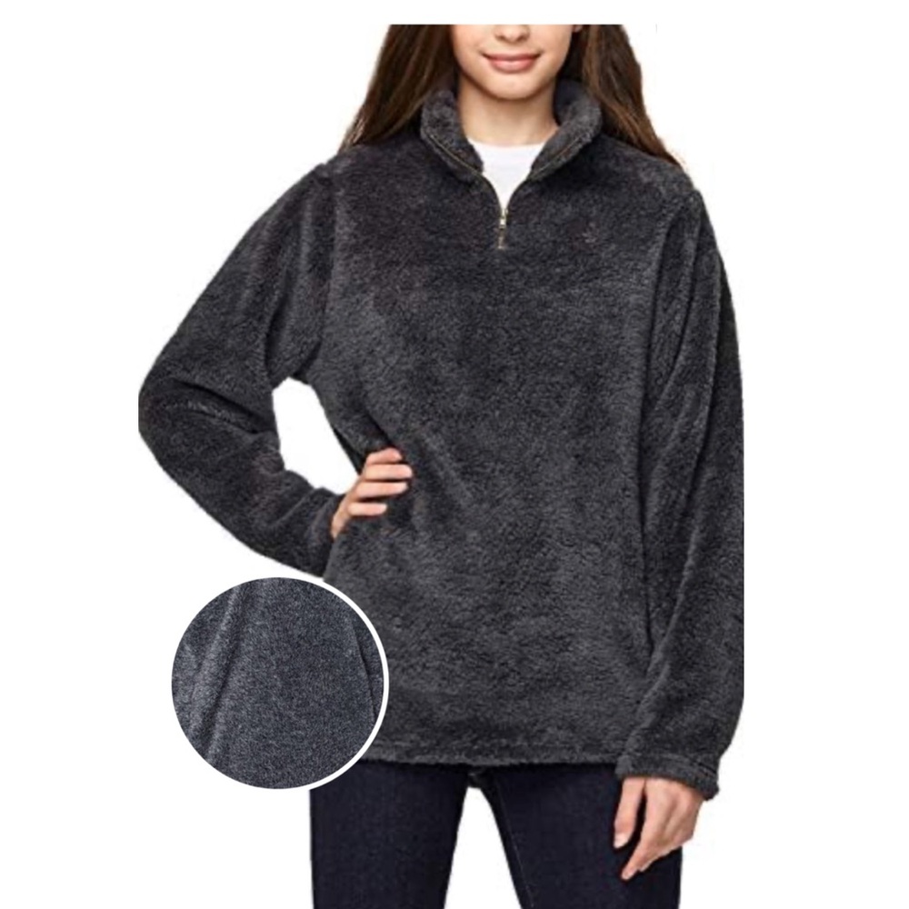 H&M Womens Long Sleeve Sherpa Pullover Quarter Zip Fuzzy Fleece Sweatshirt Large